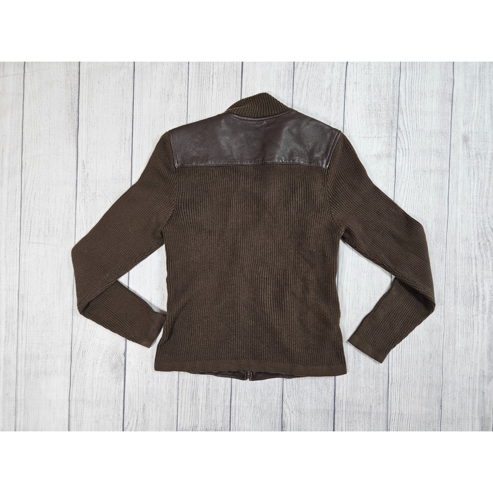 Vtg Jaclyn Smith Leather Jacket Womens 8 Brown Leather Rib Knit Zip Front Moto - Picture 7 of 7